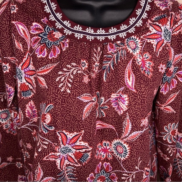 SMALL OLD NAVY BURGUNDY RED BOHO BLOUSE TOP COTTON FLORAL BOHEMIAN EMBROIDERED - Picture 4 of 10